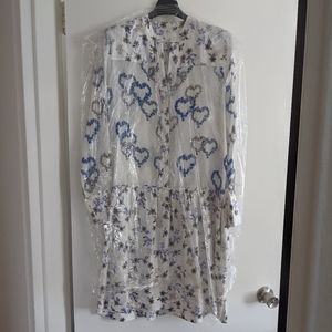 Sandro silk blue flowers and hearts dress 36